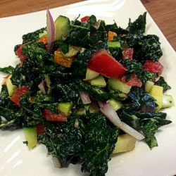 Basic Kale Salad with an additional veggie bonanza.